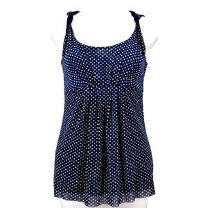 New York & Co Navy & Teal Polka Dot Twist Front Tank Top Size M